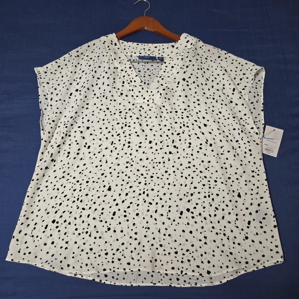 Apt. 9 Blouse Womens XL White Black Polka Dot V-Neck Sleeveless Tunic Top Casual
